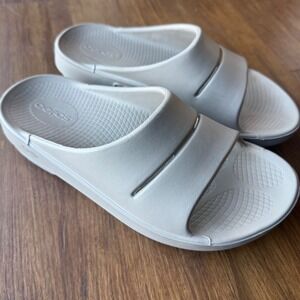 Oofos Ooahh Slide Sandal Recovery Comfort Nomad Tan Beige Womens 8 Mens 6 EU 39